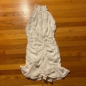 Urban Cottage White Mini Dress with Mock Neck and Ruching